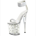 Transparent Platform Flower Thin Heel 20cm Pole Dance Model Walk Show High Heels Summer Large Sandals