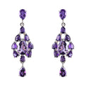 Graceful Rhodium Plated Silver 925 Natural Amethyst Drop Earrings for Women Wedding Party Wear