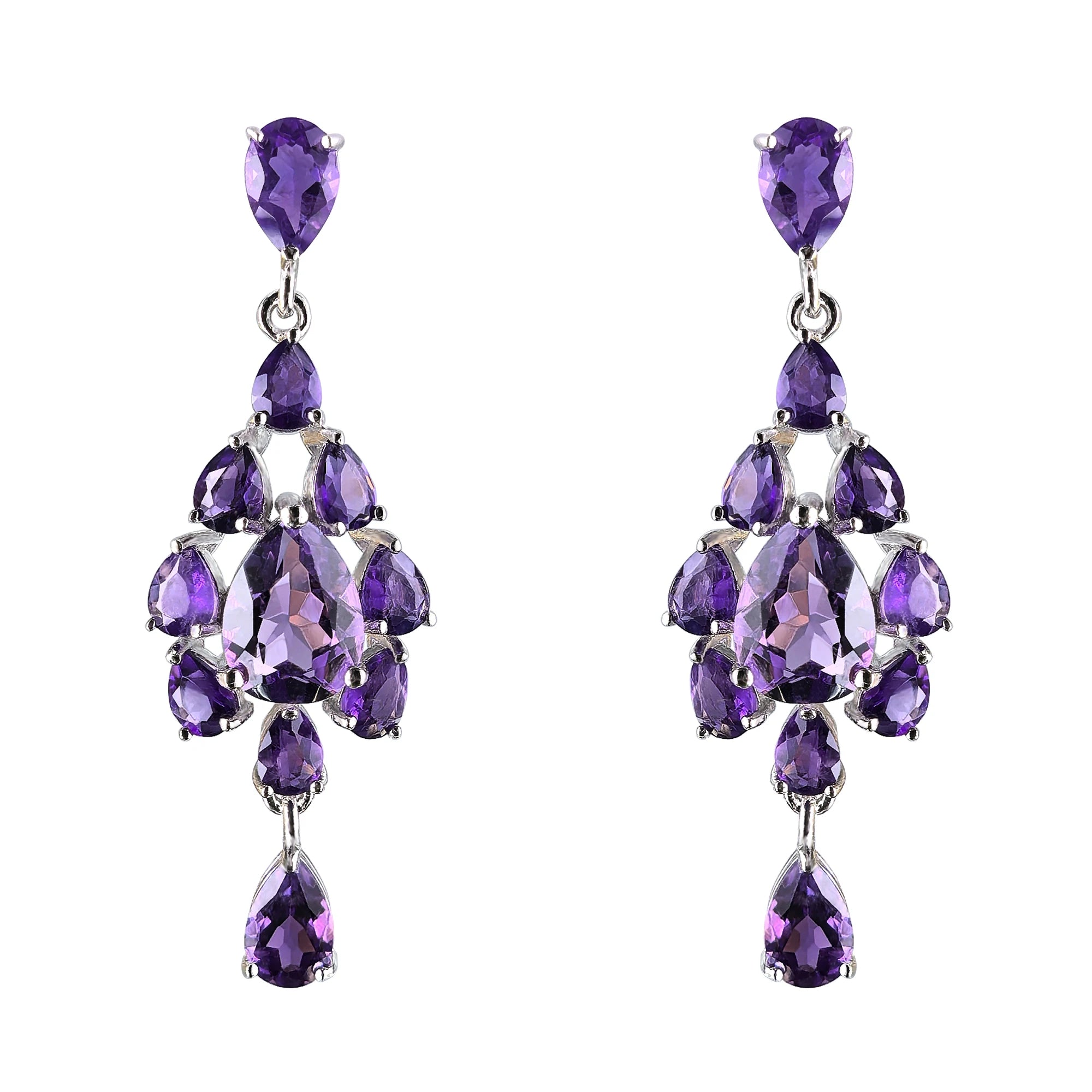 Graceful Rhodium Plated Silver 925 Natural Amethyst Drop Earrings for Women Wedding Party Wear