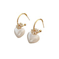 18K Gold Plated CZ Zircon Flower Circle Earrings with White Pearl Heart Drop Fashionable Drop Earrings