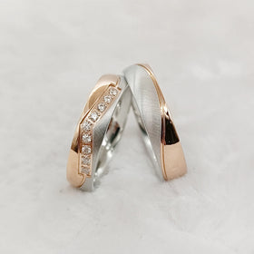 Designer Bicolor 2pcs Wedding Rings Couples Engagement Rings Sets Cz Diamond 24k Rose Gold Plated Titanium Jewelry Ring