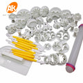 AK Set of 46 Plastic Fondant Flower Plunger Cutters Set Modelling Tools Dough Rolling Pin Cake Smoother for Decorating Cake