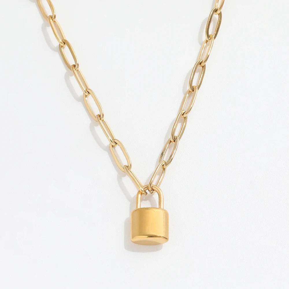 Joolim Jewelry High End 18K Gold Plated Padlock Necklace Link Chain Stainless Steel Necklace