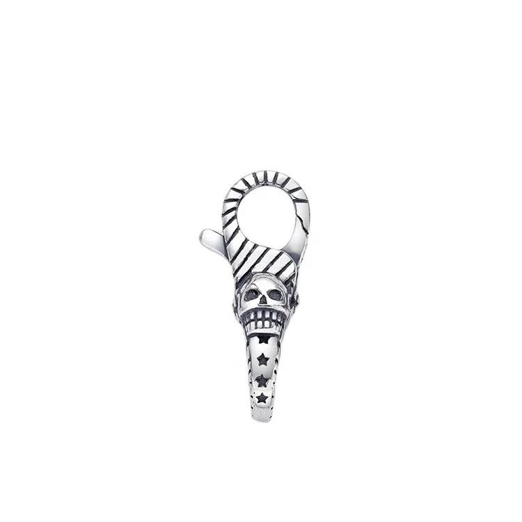 Hip Hop Oxidized 925 Sterling Silver Skull Double Bracelet Clasp for Men Jewelry Connector