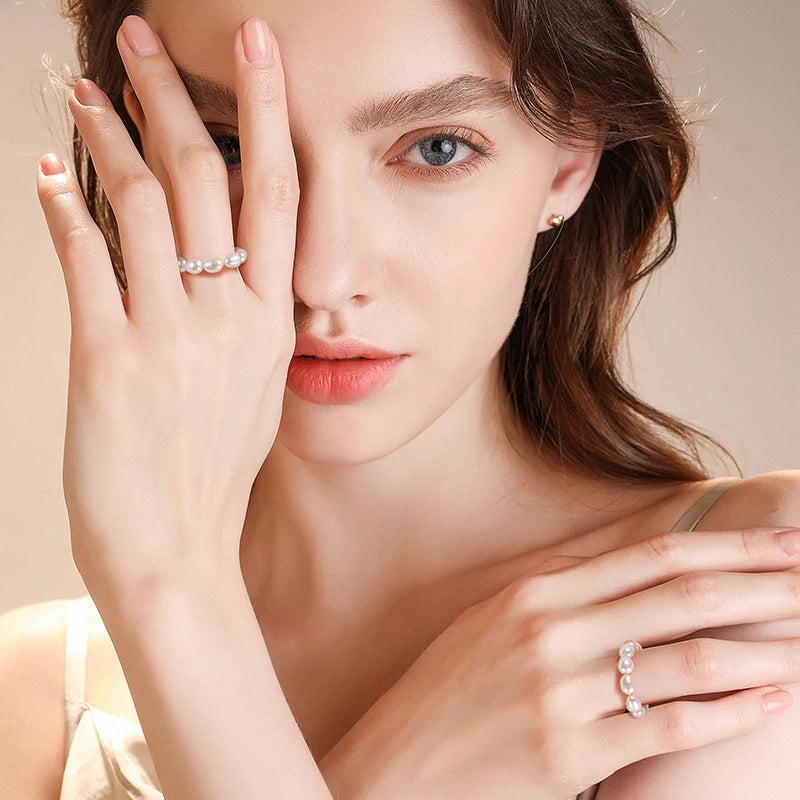 RINNTIN GPR05 2021 Natural Pearl Beads Rings Fashion Genuine Fresh Water Pearl Jewelry for Women Custom Rings