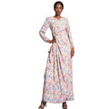 2026 Flower Printing Material Classic Style Floor Length Elastic Waist Big Metal Button Long Dress for Muslim Women