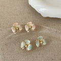 Oil Drip Flower Geometric Stud Earrings for Women Girls Trendy Elegant Sweet Exquisite Romantic Wedding Bride Jewelry Gifts