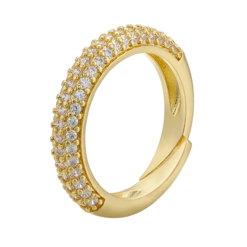 18K White Gold Micro Pave Cubic Zircon rainbow Stone Round Band Ring