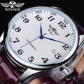 WINNER Classic Fashion Business Automatic Mechanical Watch Men Time Master Leather Strap White Dial Calendar Date Montre Homme