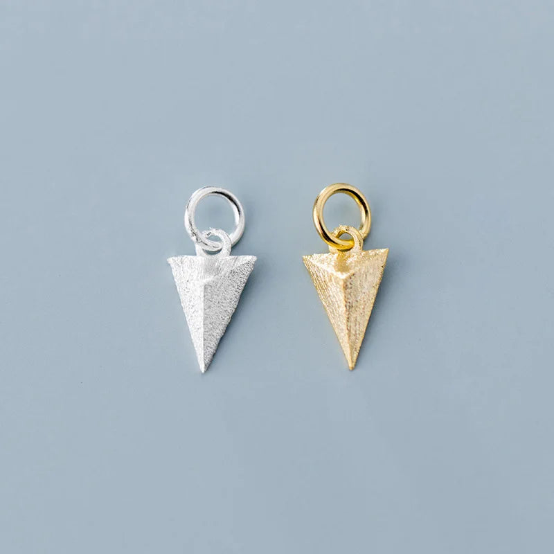 925 Sterling Silver Pyramid Pendant Brushed 3D Triangle Charm for Jewelry Making Supplies
