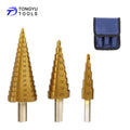 3Pcs Step Drill Bit Set 4 - 32mm TiN Coated Tri Flats Shank HSS Unibit Cone Bit for Thin Metal Sheets Aluminum Tube Wood DIY
