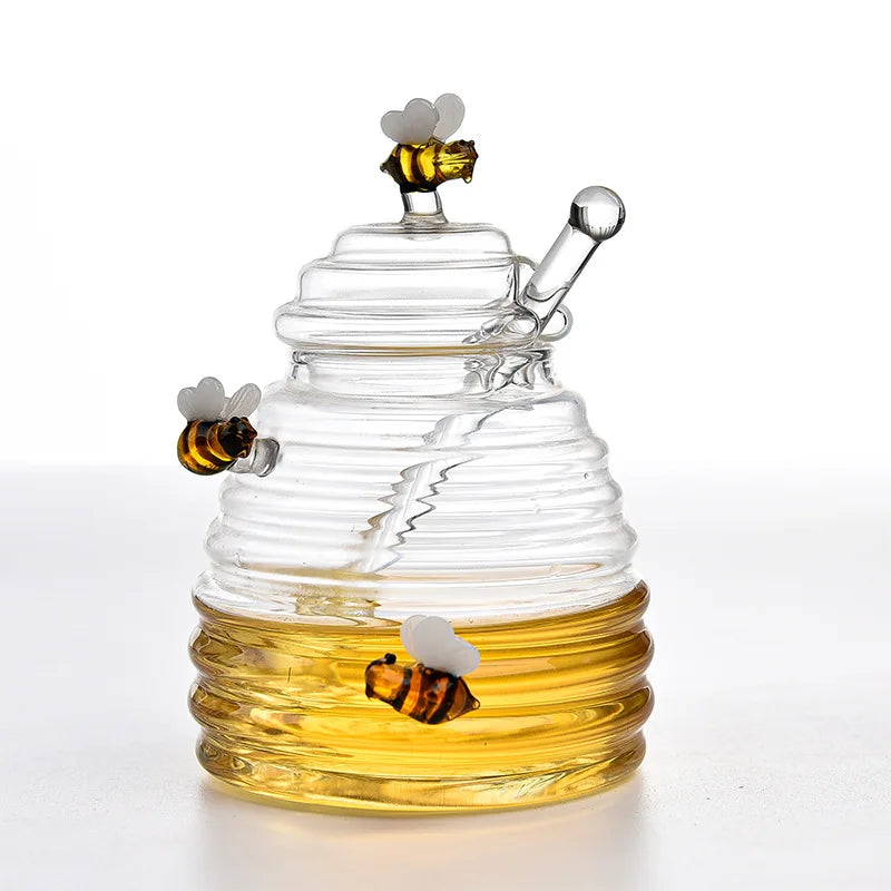 Reusable for Honey Borosilicate Glass Bee Shaped Honey Jar 3d Cartoon Bee Glass Jar