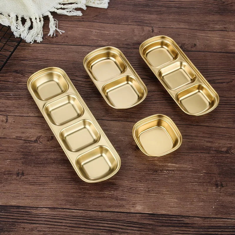 Wholesale Soy Sauce Dish Stainless Steel 18/10 Seasoning Saucer Appetizer Butter Dish Gold Serving Tray