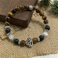 Spiritual Yoga Prayer Jewelry Natural Healing Gemstones Adjustable Silver Lotus Flower Charm Tiger Eye Bead Bracelet for Women