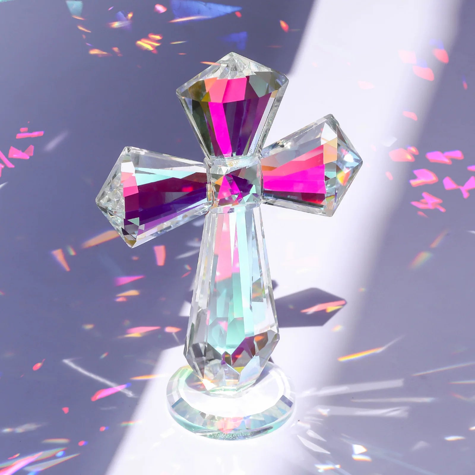 Clear AB Color Crystal Standing Cross Decor Handmade Glass Holy Cross Collectible Figurines for Home Decoration