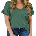 Fitspi Cross-border European Style Women V-neck T-shirt With Pocket