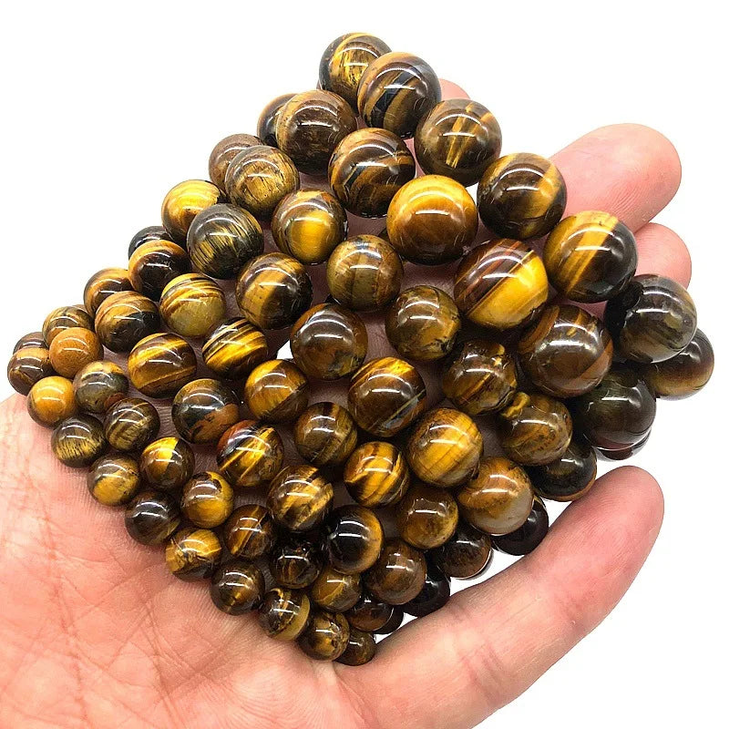 Factory Sales Gemstone Pulseras Beaded Bracelet En Cuir 8MM 10MM Round Natural Stone Beads Yellow Tiger Eye  Bracelet Men