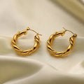 Retro 18K Gold Plated Double Twist Earrings Waterproof Jewelry Stainless Steel Twisted Hoop Earrings for Women
