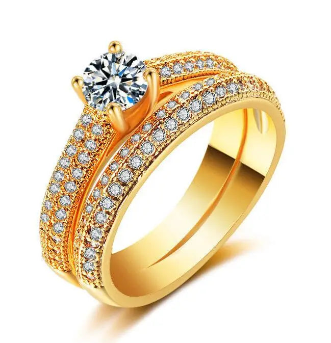 Good Quality Gemstone Finger Ring Gold Silver Women 2pcs Diamond Couple Engagement Ring Set