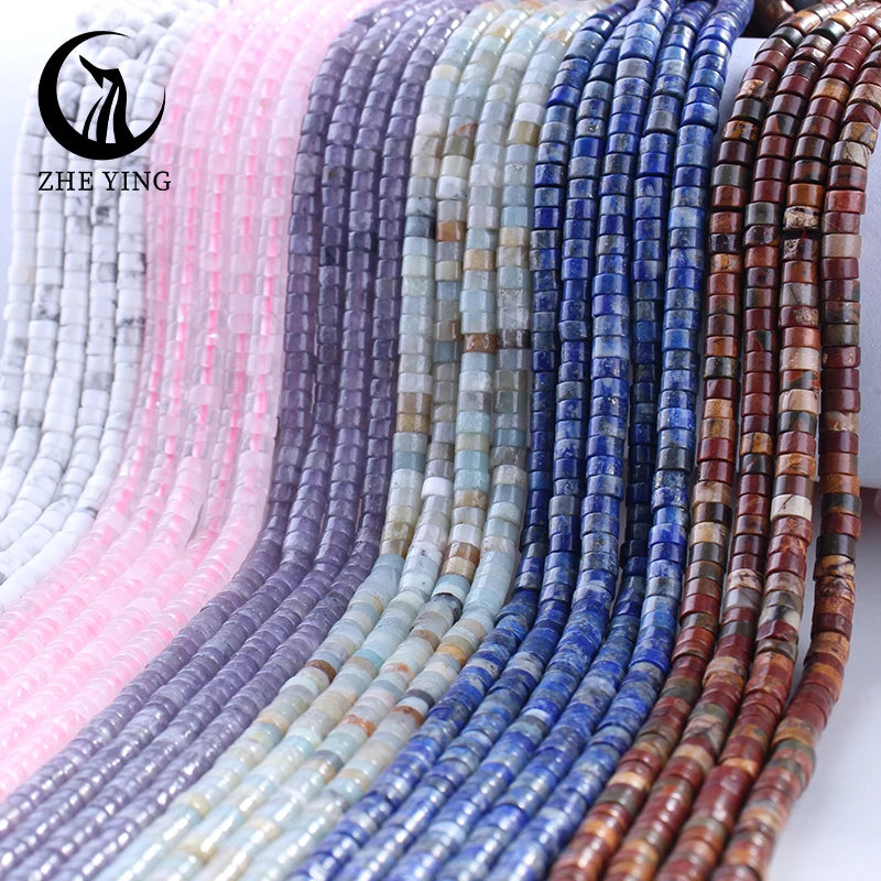 Zhe Ying Natural 2mm 4mm 2*4mm Stone Beads Disc Heishi Bracelet Flat Spacer Beads Abacus Heishi Stone Beads for Jewelry Making
