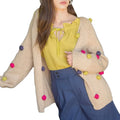 VSCOO Women's Long Sleeve Knitted Cardigan Sweater Top with Colored Balls Feminine Autumn Clothing