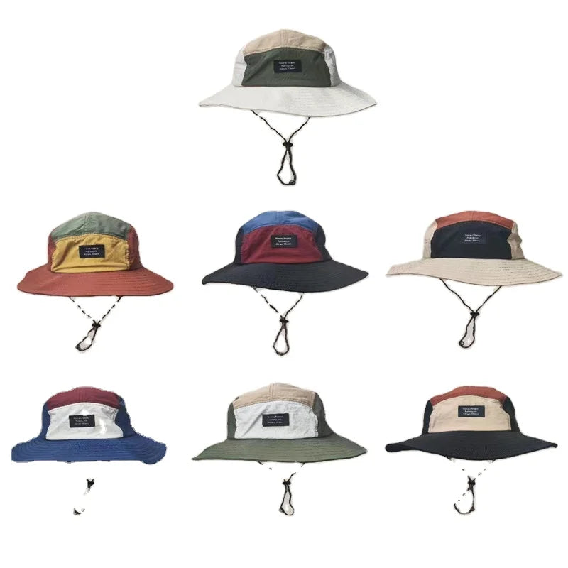 Patchwork Contrast Color Bucket Hat With Chin Strap Quick Dry Packable Boonie Sun Hat Hiking Climbing  Hat UV Protection
