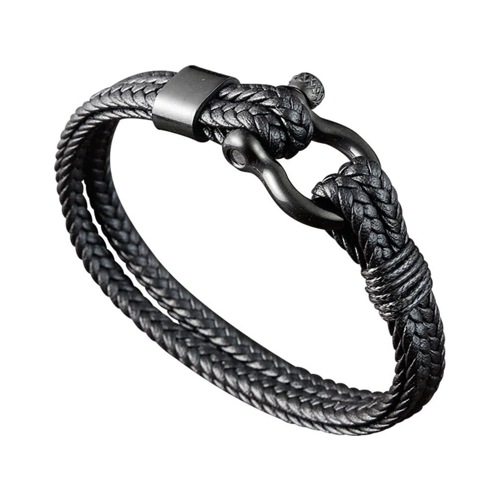 Light Luxury Men's Microfiber Leather Braid Bracelet Stainless Steel Customizable Business Banquet Style Factory Fashion Wrap
