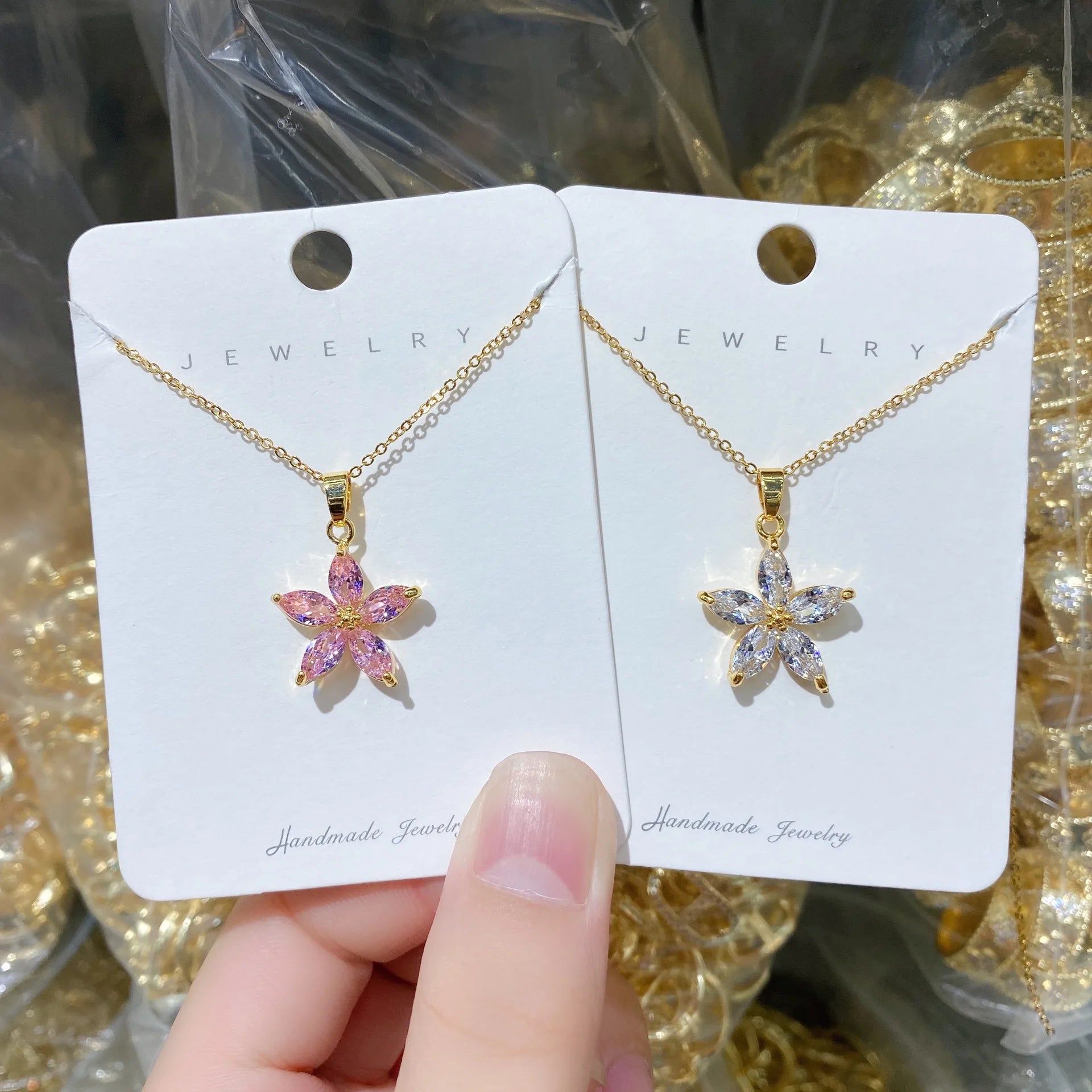 Fashion Classic Jewelry Gold Plated Stainless Steel Pendant Necklace Color Flower Zircon Necklace for Women