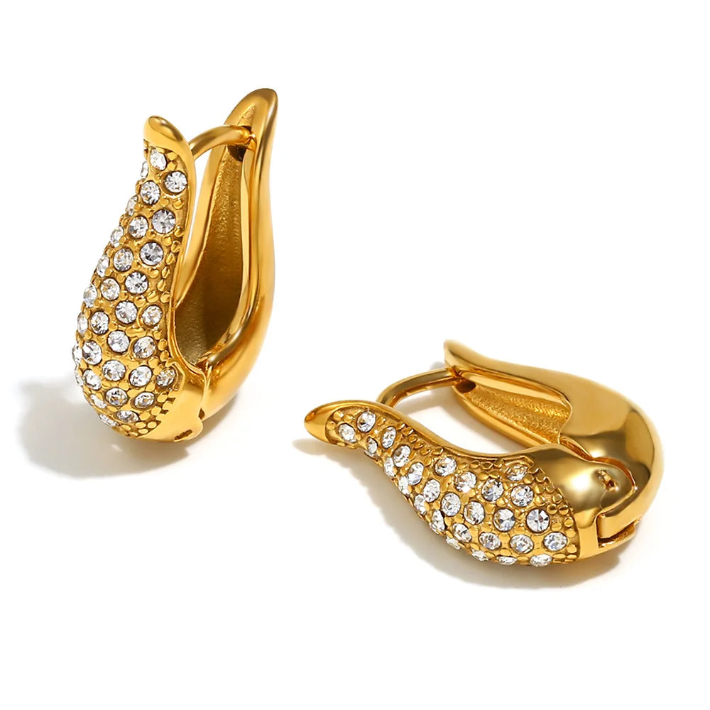 Personality Hot Selling Stainless Steel Plated 18K Gold U-shaped Full Diamond Earrings