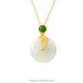 Certified S925 Ancient Silver Gold-Plated Inlaid Jade Koi Dolphin Safety Buckle Pendant Hetian Jade Transfer Bead Necklace