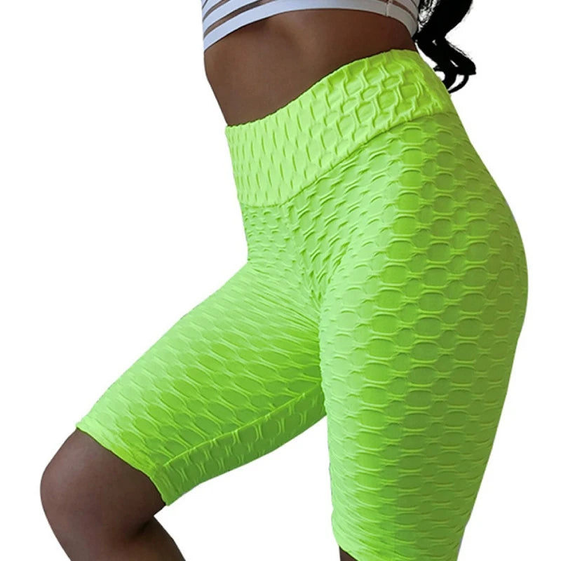 New Fashion Women Summer Slim Jacquard Solid Color Lift the Hips High Elastic Half Length Sport Leggings Shorts Yoga Pants