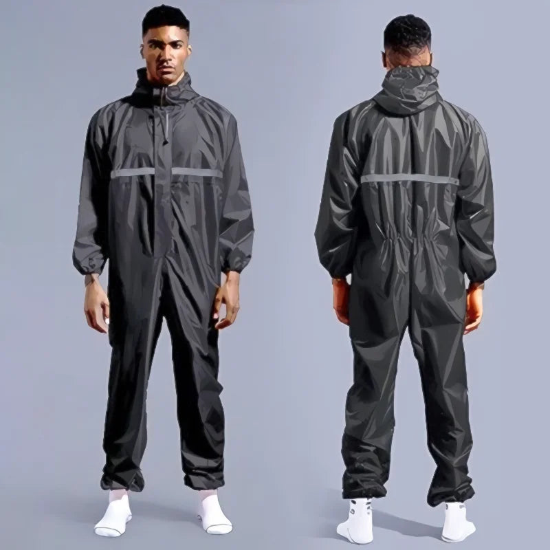 Adult Rain Suit with Hood Waterproof Coverall One Piece Rain Suit for Men Women Compact Rain Suit