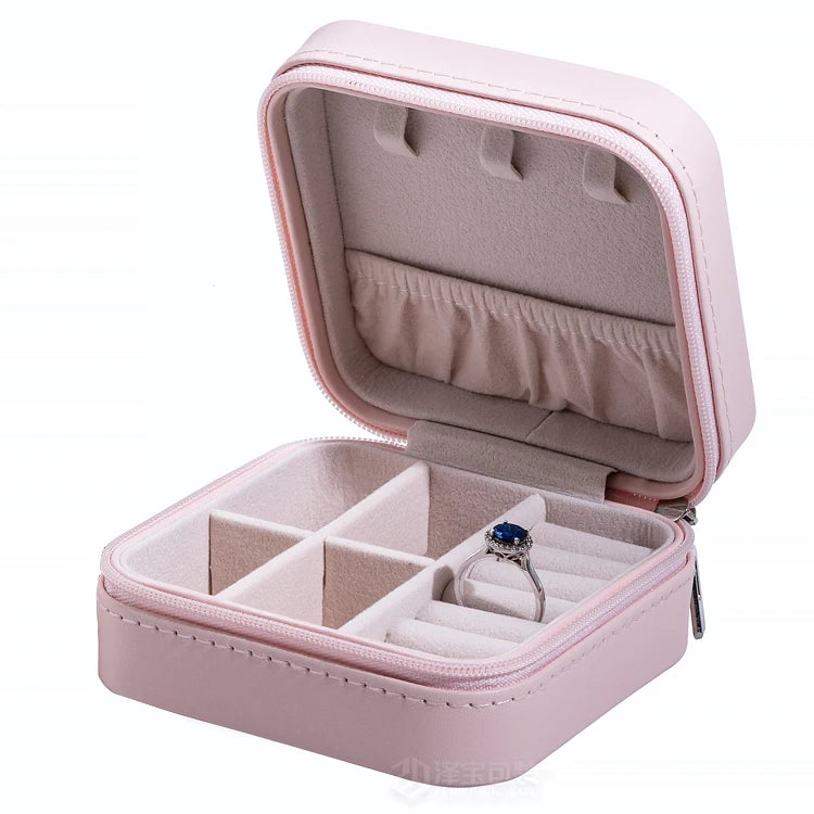 Zebo Wholesale Portable Square pink PU Leather for Ring Pendant Jewelry Storage Case Organizer