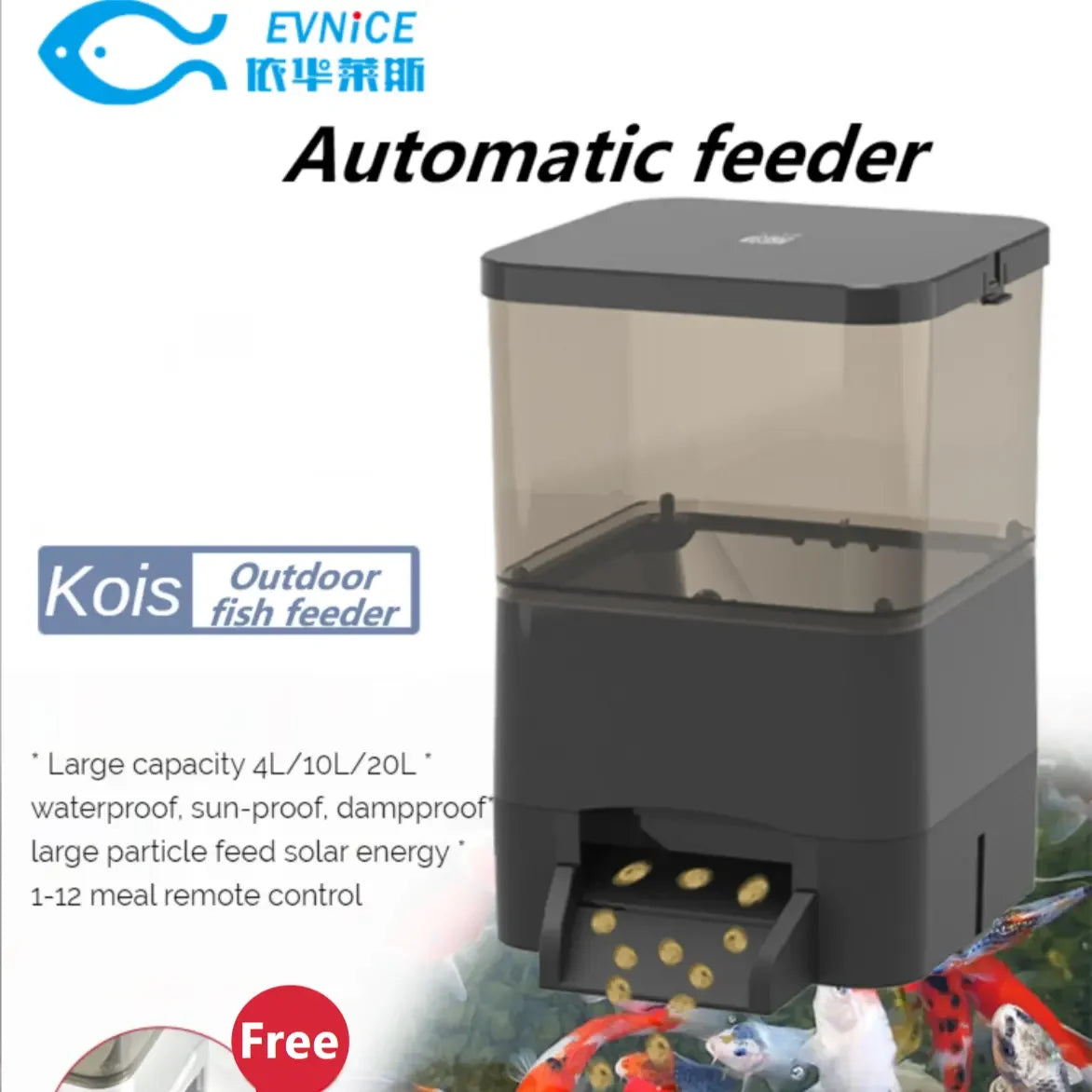 New Smart Control Automatic Fish Food Feeder Timer Battery Power Eco-Friendly 10L Silvery LCD Display All-Season Outdoor Use