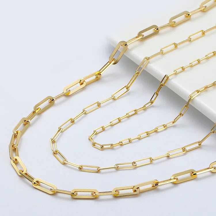 925 Sterling Silver 14k Gold Plated Men Simple Chain Necklace Genuine 22inches Paper Clip Chain for Unisex