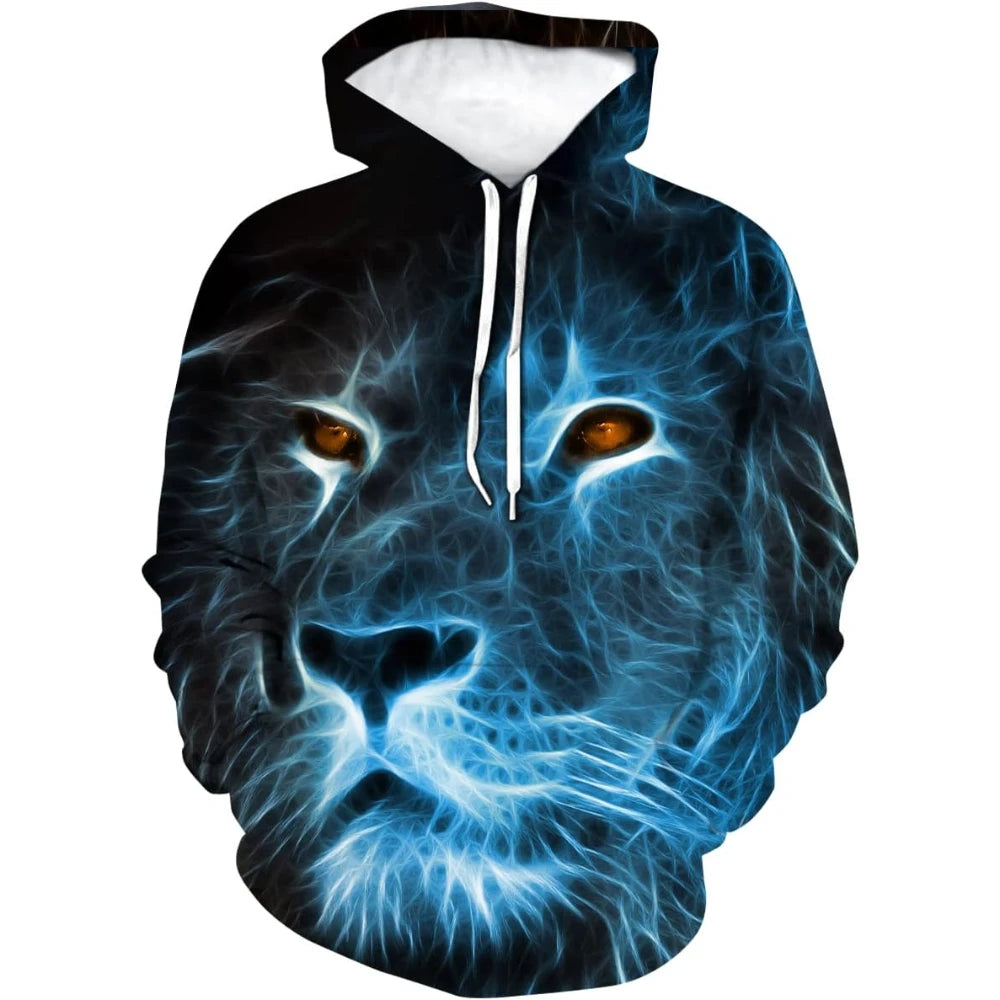 Fitspi Wholesale Unisex Cool Art Pattern 3d Animal King Print Hoodies Lion Hoodie Men's Pullover Funny Women's Sweatshirts