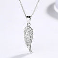 Fashion Trendy 925 Sterling Silver CZ Diamond Leather Angel Wing Pendant Necklace for Women