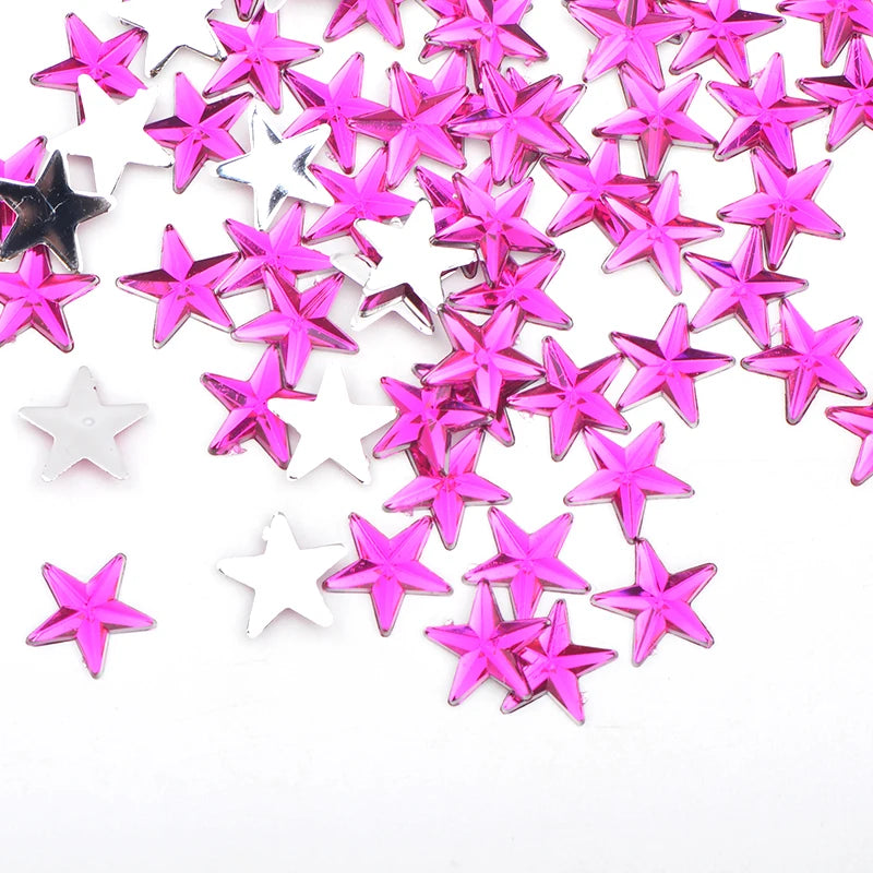 8 10 12 14mm Rose Star Crystal Rhinestone Applique Flat Back Acrylic Stones DIY Face Crystal Stickers Nail Art Decoration