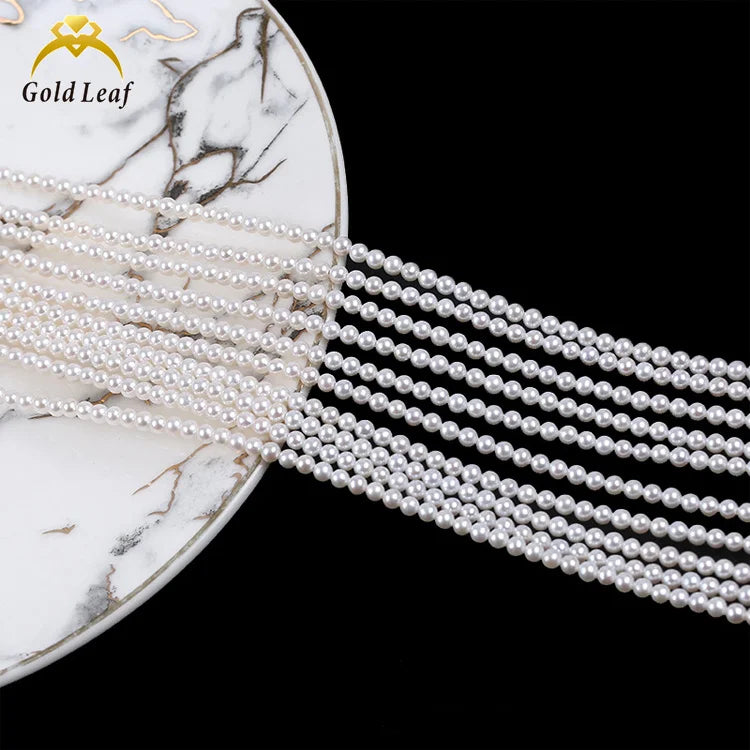Goldleaf Jewelry White Round Freshwater Pearl Strand Necklace 2.5-3mm 3A Hot Natural Loose Pearls with Two Side Light
