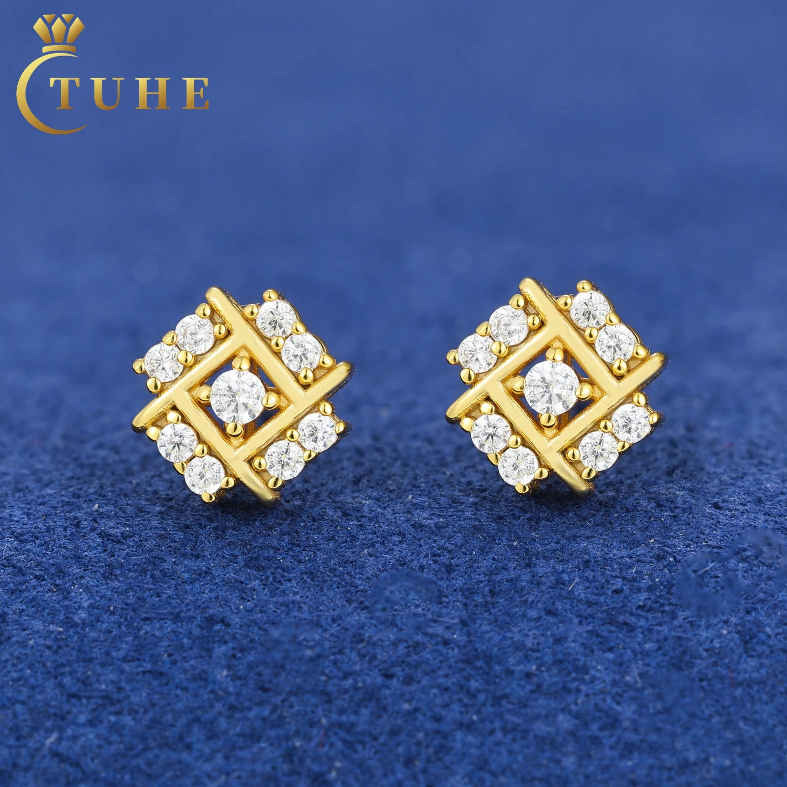 GRA Certified Hip Hop Push Back Gold Plated 925 Sterling Silver Iced Out Moissanite Mens Christmas Stud Earrings