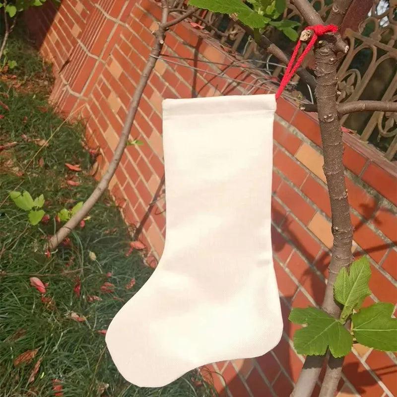Custom Sublimation Blank Bag Printed Linen Stocks Christmas Decoration Drawstring Stocks Santa Claus Sublimation Christmas Socks