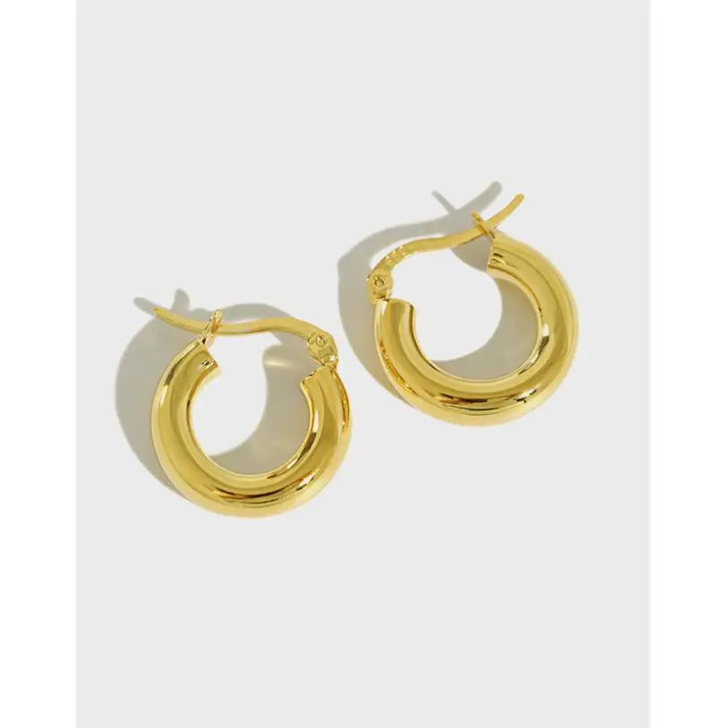 EA528 Yiwu Busheng 925 Sterling Silver Minimalist Tube Earrings Wholesale 18k Gold Plated Huggie Hoop Earrings for Women