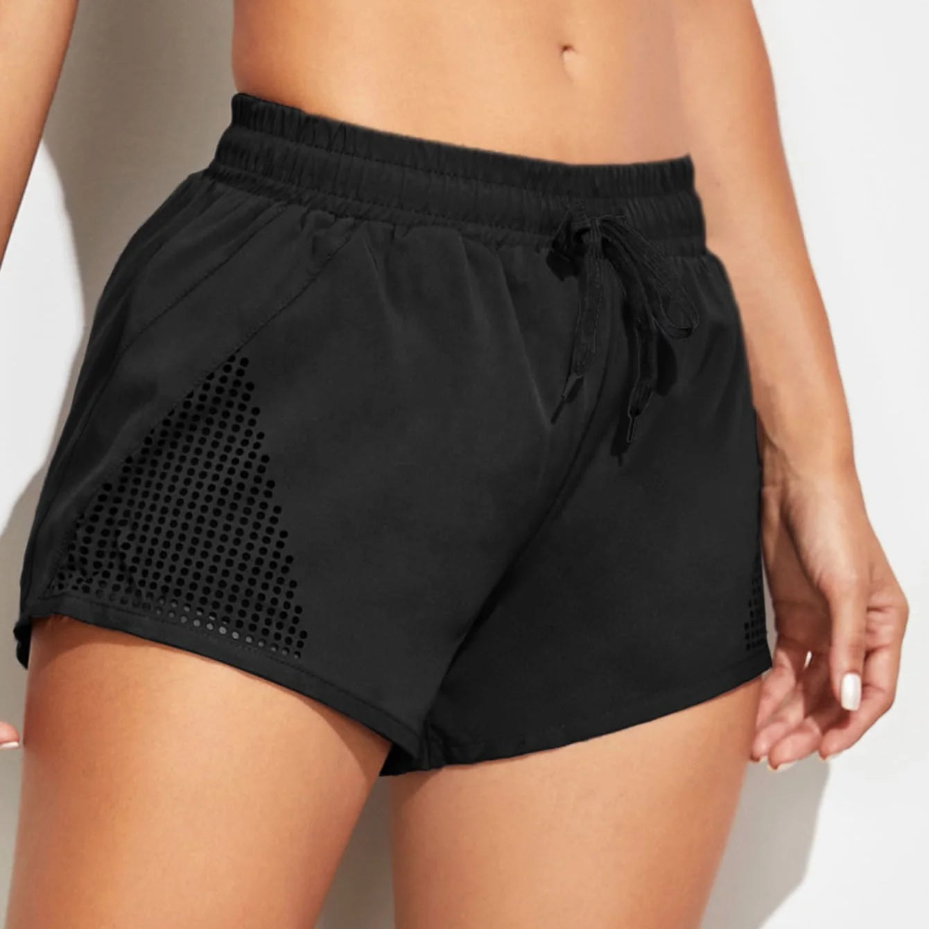 Summer Fashionable Solid Color Loose Breathable Women's Fitness Yoga Shorts With Hollowed Out Sports Health Shorts
