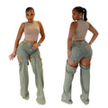 Women's Baggy Jeans High Waisted Hollow Out Wide Leg Hip Hop Vintage Denim Pants Y2K Streetwear Washed Trousers