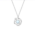 Religious Style Silver Rabbit Pendant Necklace Water-wave Chain Rhodium Plated Natural Moonstone Zircon for Wedding Party Gift