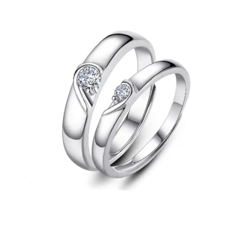 BASQUESUN Factory Eternal Couple Copper Inlaid Zircon Zircon Fashionable and Simple Love Shaped Open End Pair Ring