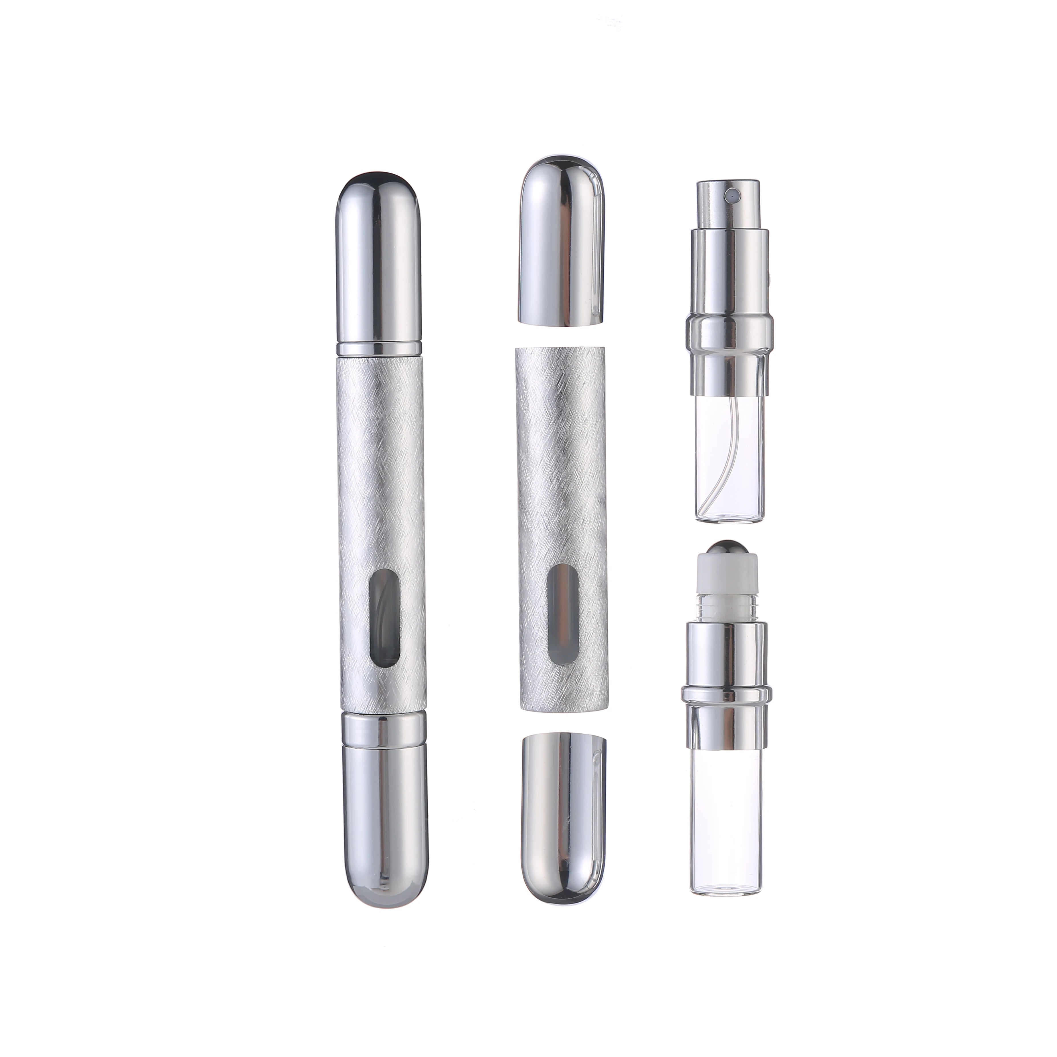 MUB New Design 10ml Travel Refillable Spray & Roller Bottle 2 in 1 Empty Aluminum Perfume Atomizer and Roll on Bottle