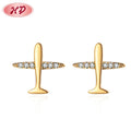 Wholesale Fashionable Crystal Aircraft Cubic Zirconia 18K Gold Women Stud Earrings Jewelry for Free Shipping