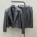 Turn-down Collar Office Lady Leather Jacket Pants Women Real Sheepskin Leather Sets