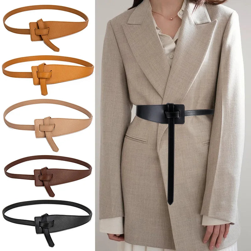 Non-Buckle PU New Style t Irregularly Knotted Girdle Simple Wind Coat Belt for Ladies